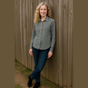 Jaclyn Smith Gingham Black and White Checkered Cotton Shirt Woman Size S